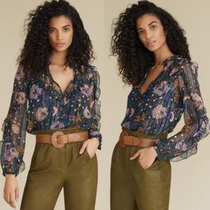 Veronica Beard Abra Sheer Striped Floral Silk Blend Blouse size 6